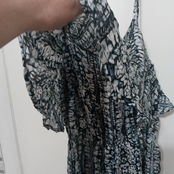 Olivaceous Sleeveless Romper. Adjustable Straps. Layered Ruffle top - Picture 3 of 8